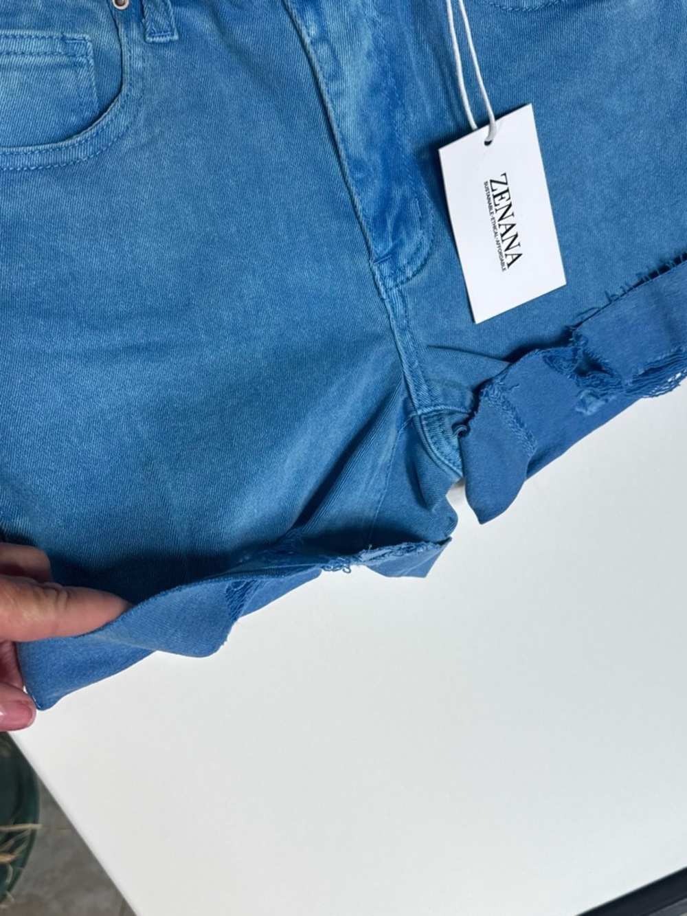Zenana Outfitters Light Blue High-Rise Denim Cutoff Shorts - Picture 3 of 5